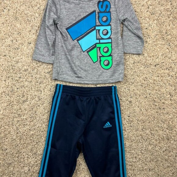 Baby Boy's Blue Track Suit Top, Pants Adidas Size 12M Navy Blue Light Blue Gray - Picture 1 of 10